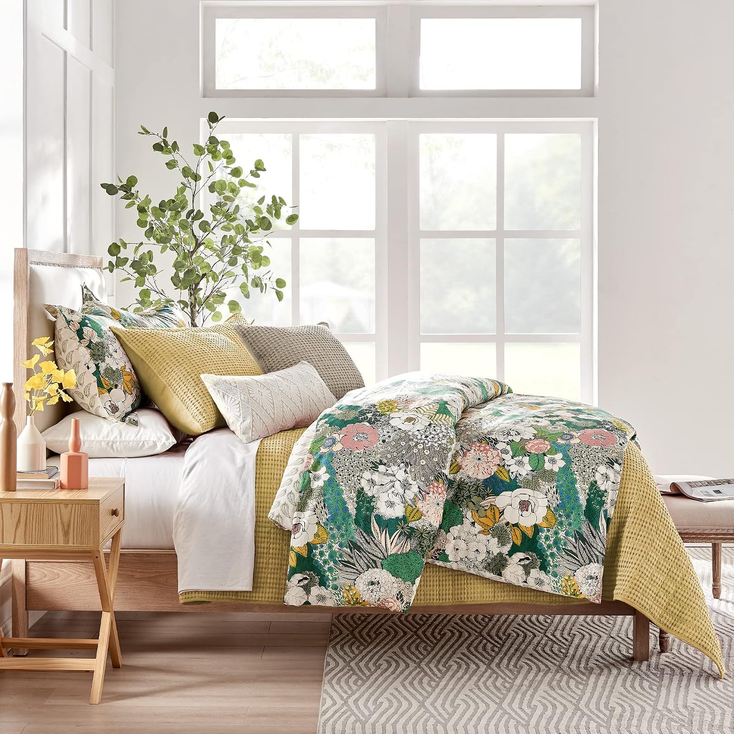 Levtex Home Mills Waffle Full/Queen Quilt Set (88x92in) with 2 Pillow Shams (26x20in) - Ochre - Cotton Waffle Full/Queen Size Quilt Bedding Set - Lightweight, Soft, Pre-Washed
