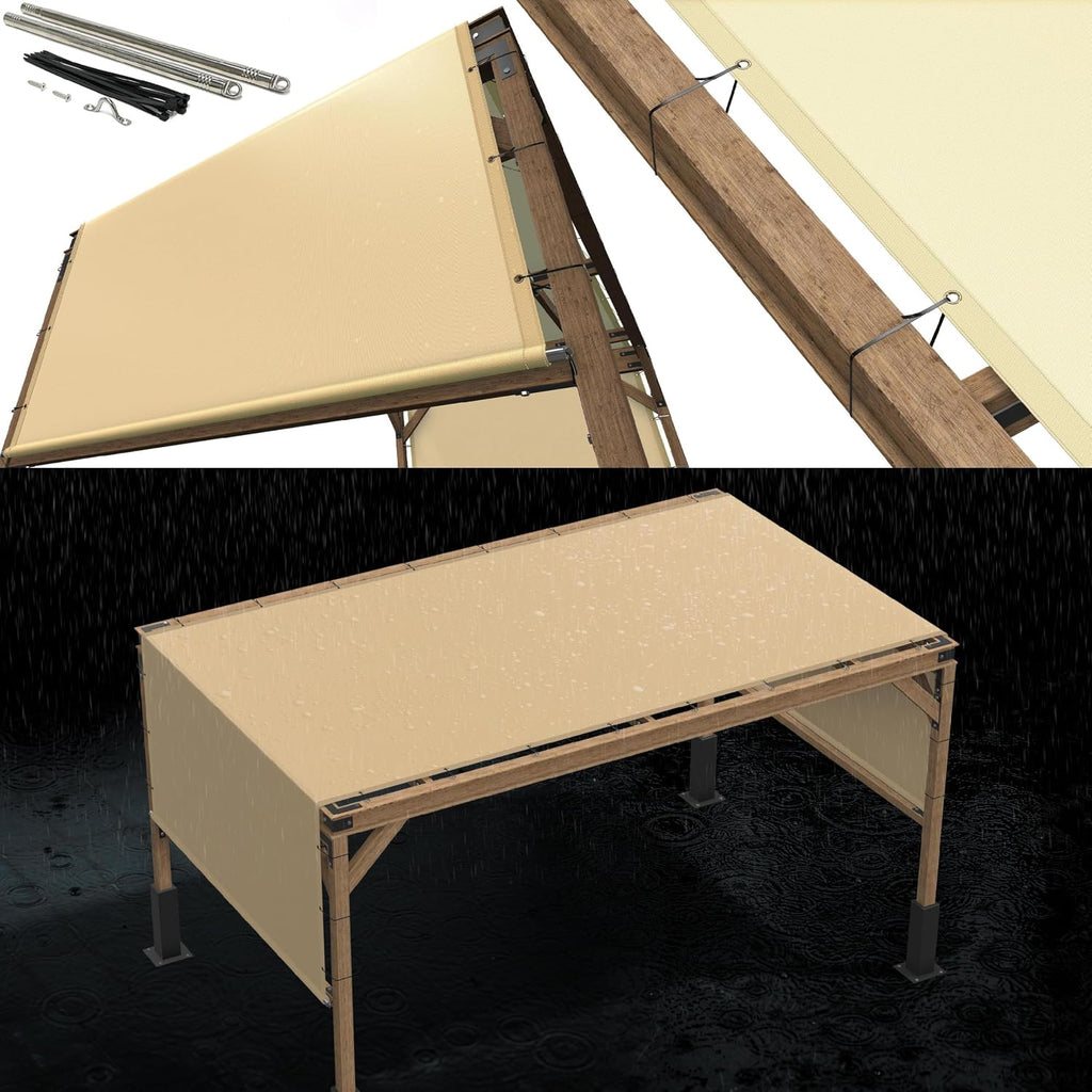 Royal Shade 8' W X 10' L Beige Waterproof Pergola Sun Shade Canopy Replacement Cover, 220 GSM Cloth for Outdoor Patio, 95% UV Blockage, Includes Stainless Steel Weighted Rods (We Customize)