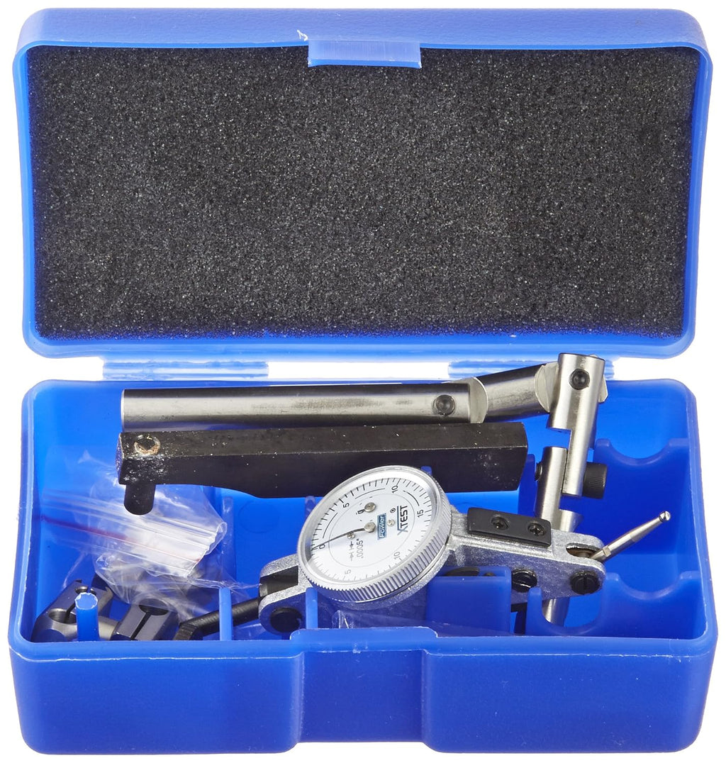 Fowler 52-562-110 Horizontal White Dial X-Test Indicator and Accessory Combo Kit, 0.0005' Graduation Interval, 1' Diameter