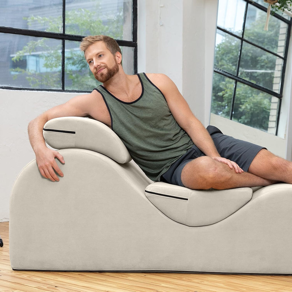 Avana Luvu Lounger - Chaise Lounge Chair for Yoga, Exercise, Massage - High Density Foam - Made in The USA - Beige
