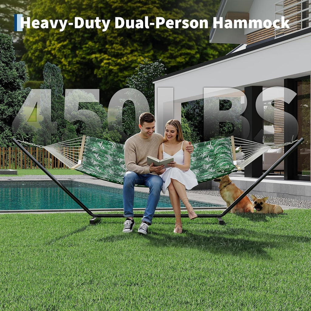 GarveeHome Portable 2 Person Double Hammock with Sturdy Heavy-Duty Steel Stand – 450LBS Max Load, Quick & Effortless Assembly, Perfect for Indoor Living, Yard, Patio & Camping Trips