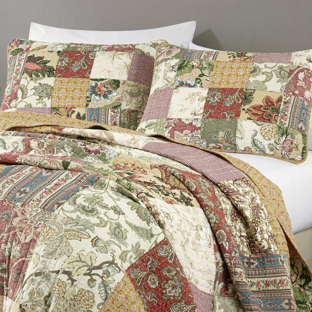 Chezmoi Collection Delaney 3-Piece Floral Patchwork Pre-Washed 100% Cotton Quilt Set, Oversized King