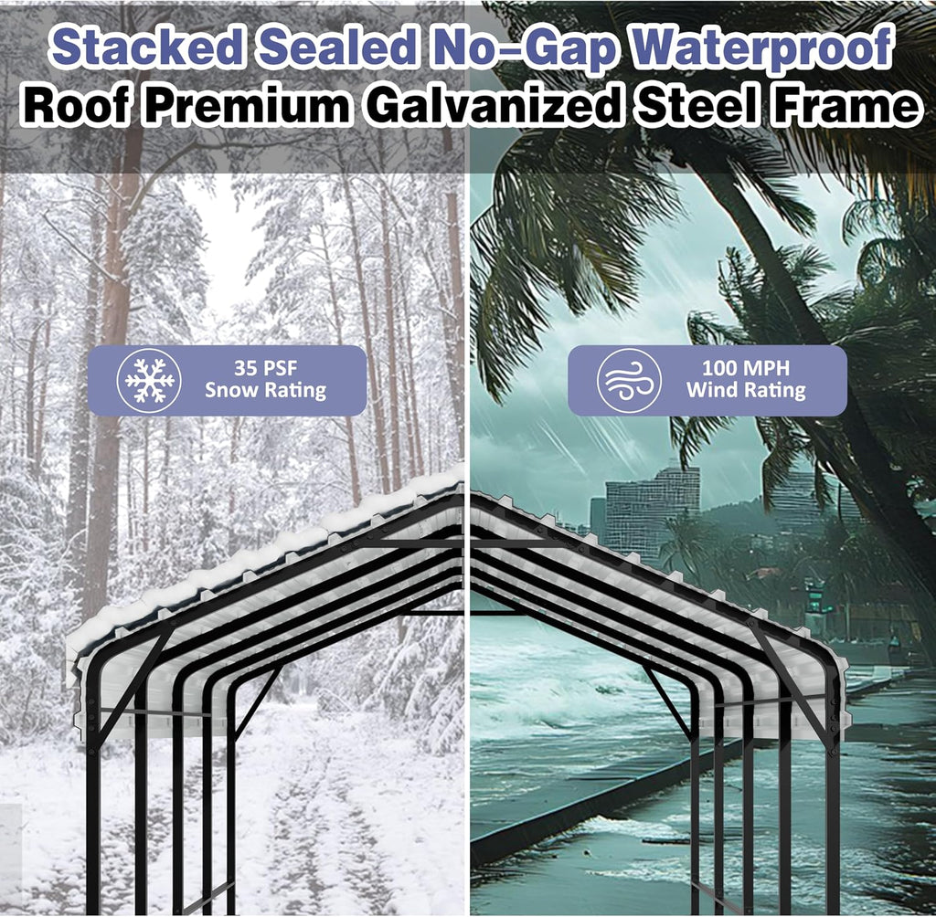 JY QAQA 12 x 20 ft Metal Carport, Heavy Duty Carport Canopy with Galvanized Steel Roof, Outdoor Car Tent Metal Garage Shelter for Car, SUV, Trucks and Boats