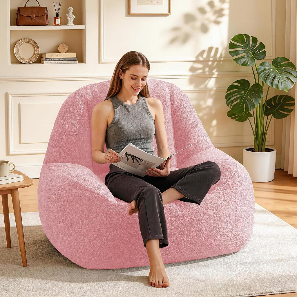 Homguava Bean Bag Chairs for Adults,Giant Beanbag Couch Adult Bean Bag Chair with Filler Included,Modern Lazy Sofa Comfy Chair for Living Room(Soft Pink)