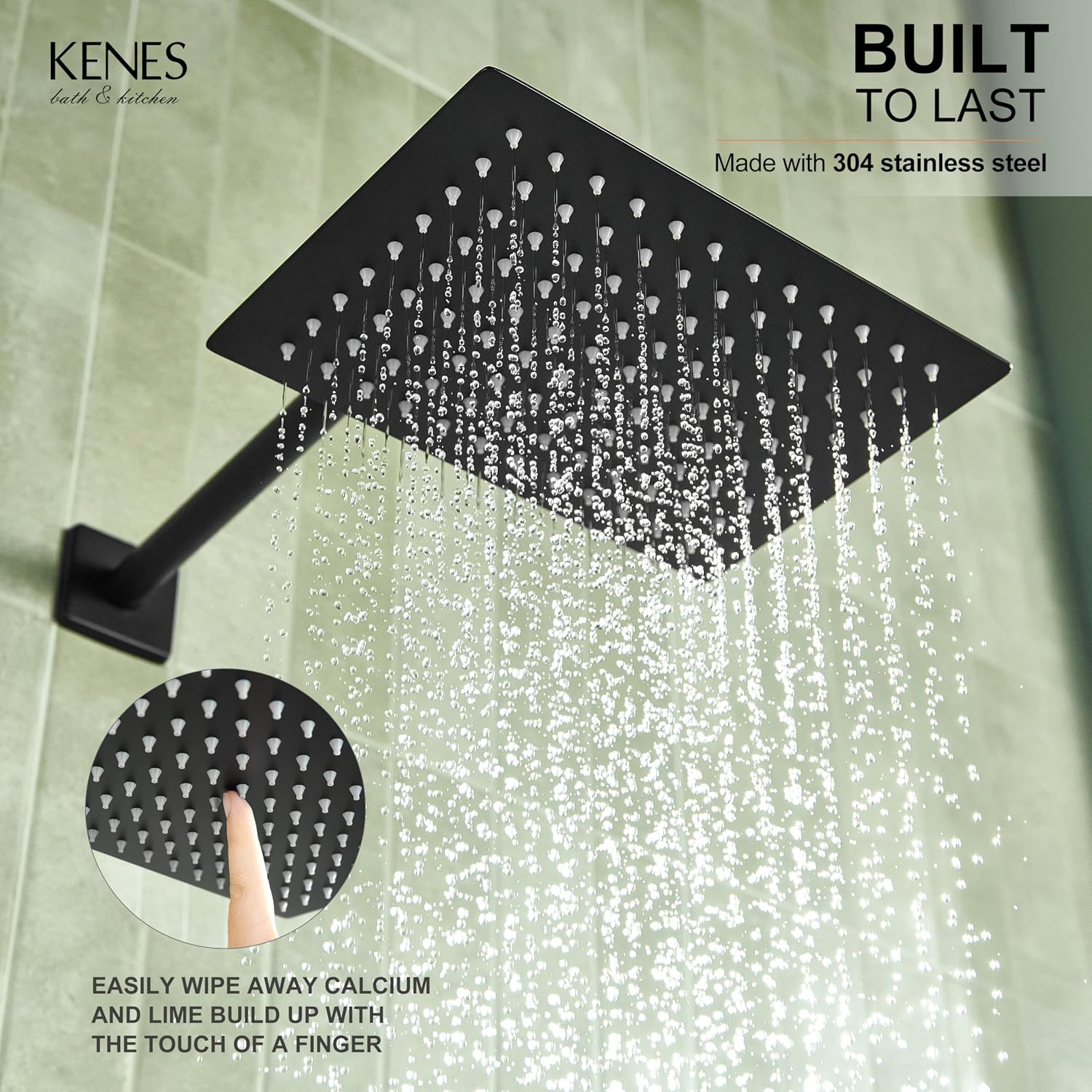 KENES Matte Black Rainfall Bathroom Shower System Rain Shower Head and Handle Set, Shower Faucet Set with 10-Inch Rain Showerhead and Handheld Spray, (Shower Valve Included), LJ-6026A-2