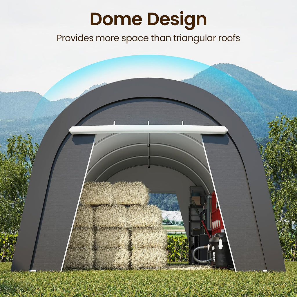 FansaFurn Carport, 12'x25' Outdoor Round Portable Garage with 2 Roll up Doors, Heavy Duty Storage Shelter Car Canopy Party Tent, Dark Gray