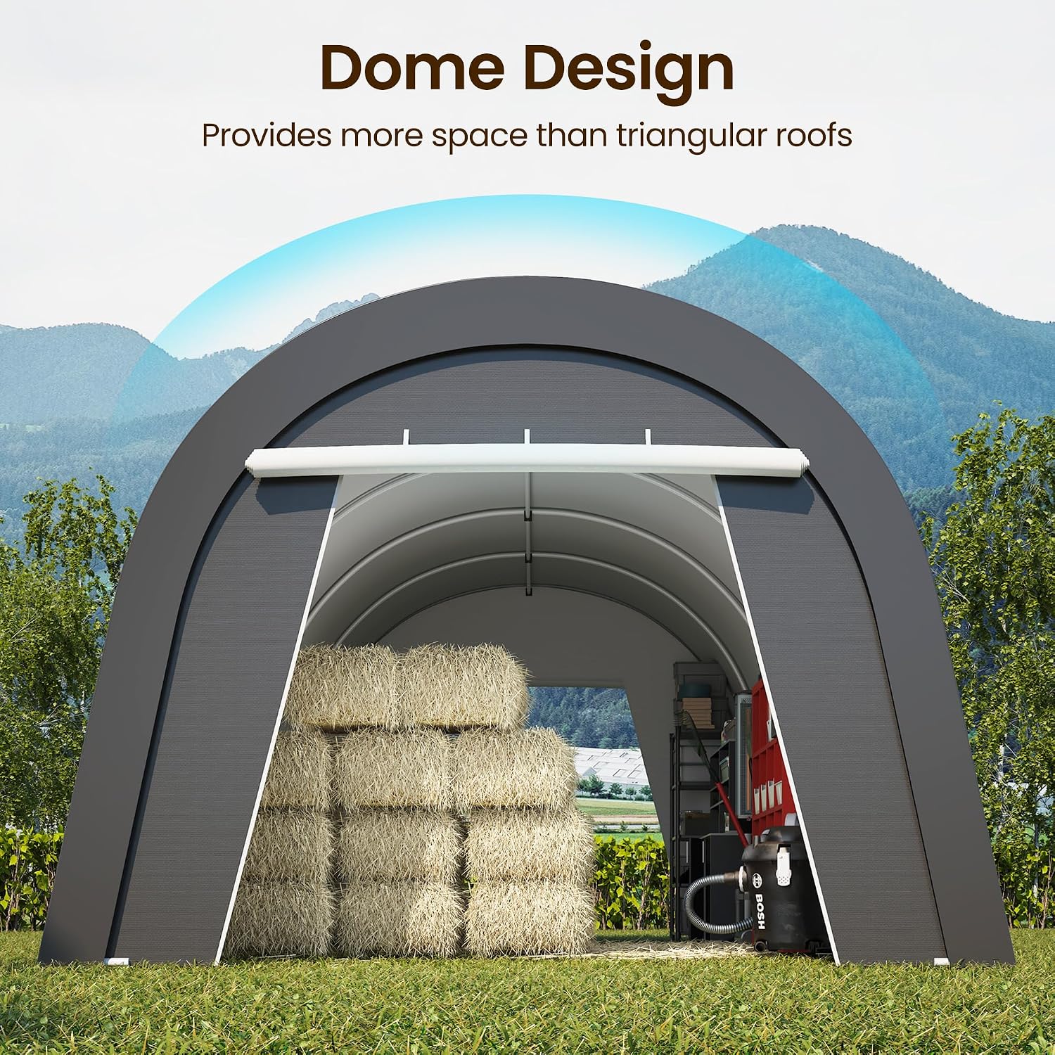 FansaFurn Carport, 12'x25' Outdoor Round Portable Garage with 2 Roll up Doors, Heavy Duty Storage Shelter Car Canopy Party Tent, Dark Gray
