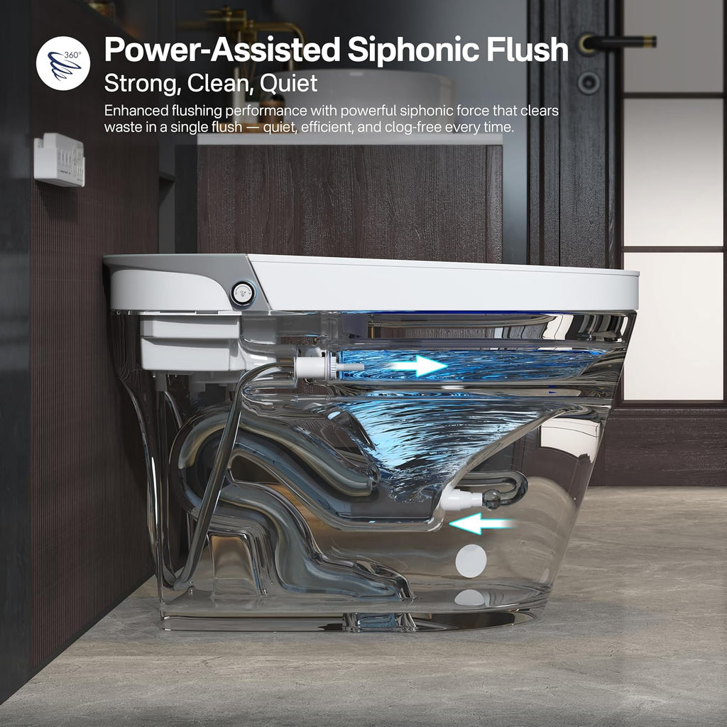 Smart Toilet, Eridanus One Piece Bidet Toilet for Bathroom, Toilet with Heated Bidet Seat, Adjustable Warm Water Wash & Dryer, Foot Sensor Flush, Tankless Toilet with LED Display, White & Gray