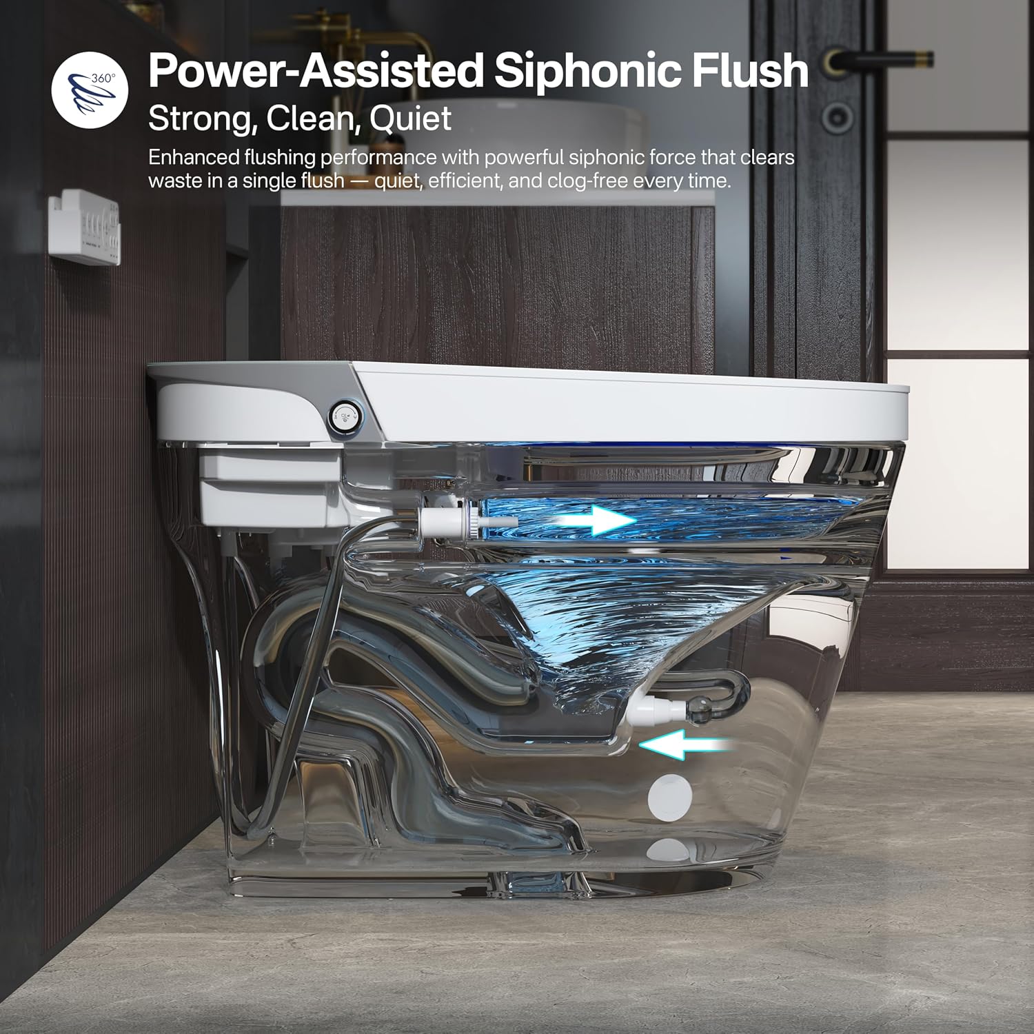 Smart Toilet, Eridanus One Piece Bidet Toilet for Bathroom, Toilet with Heated Bidet Seat, Adjustable Warm Water Wash & Dryer, Foot Sensor Flush, Tankless Toilet with LED Display, White & Gray