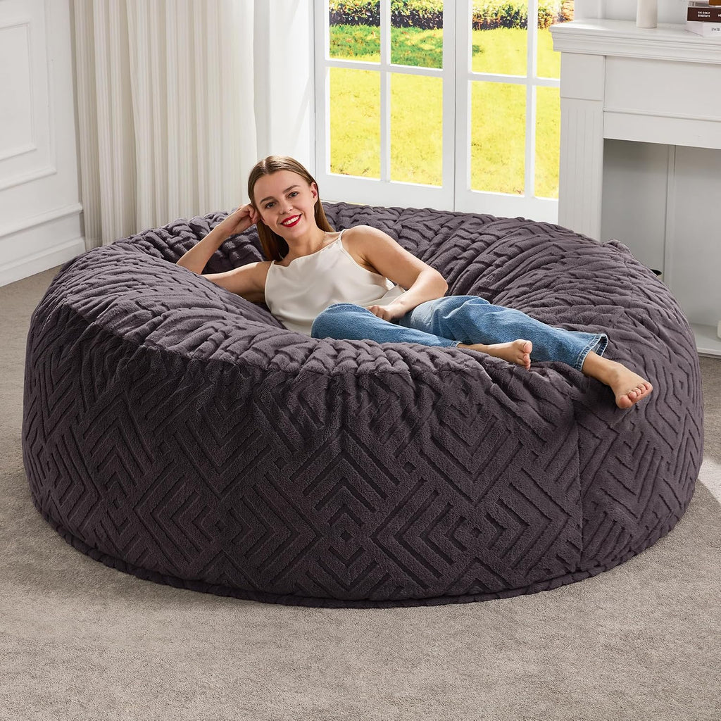 Hobestluk Bean Bag Chairs Adults Beanbag Chair with Filler Large Bean Bags with Fluffy Embossed Cover, Giant Bean Bag Chairs for Adults (Dark Grey, 5FT - 50' x 50' x 24')
