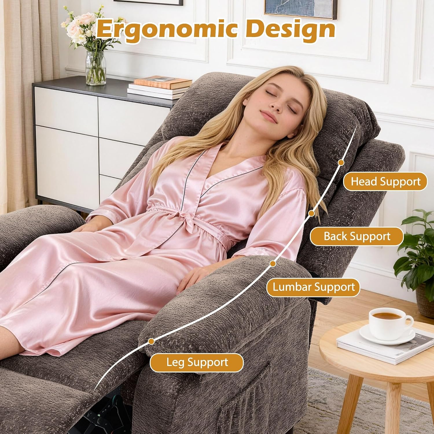 Korser Recliner Chair, Living Room Chairs for Adults, Padded Deep Seat Reading Chair with Side Pockets, Small Recliners for Small Spaces, Lounge Chair for Living Room, Bedroom, and RV (Chenille)