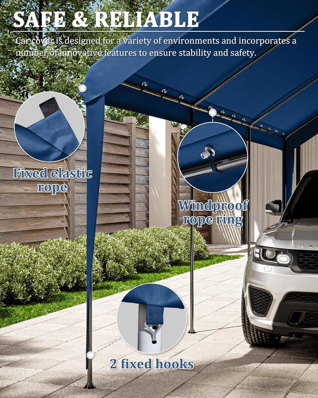 Carport Canopy Replacement Cover 12x20 Heavy Duty Outdoor Portable Car Canopy Oxford Waterproof UV & Tear Resistant Garage Canopy with Ball Bungees (Frame is Not Included)