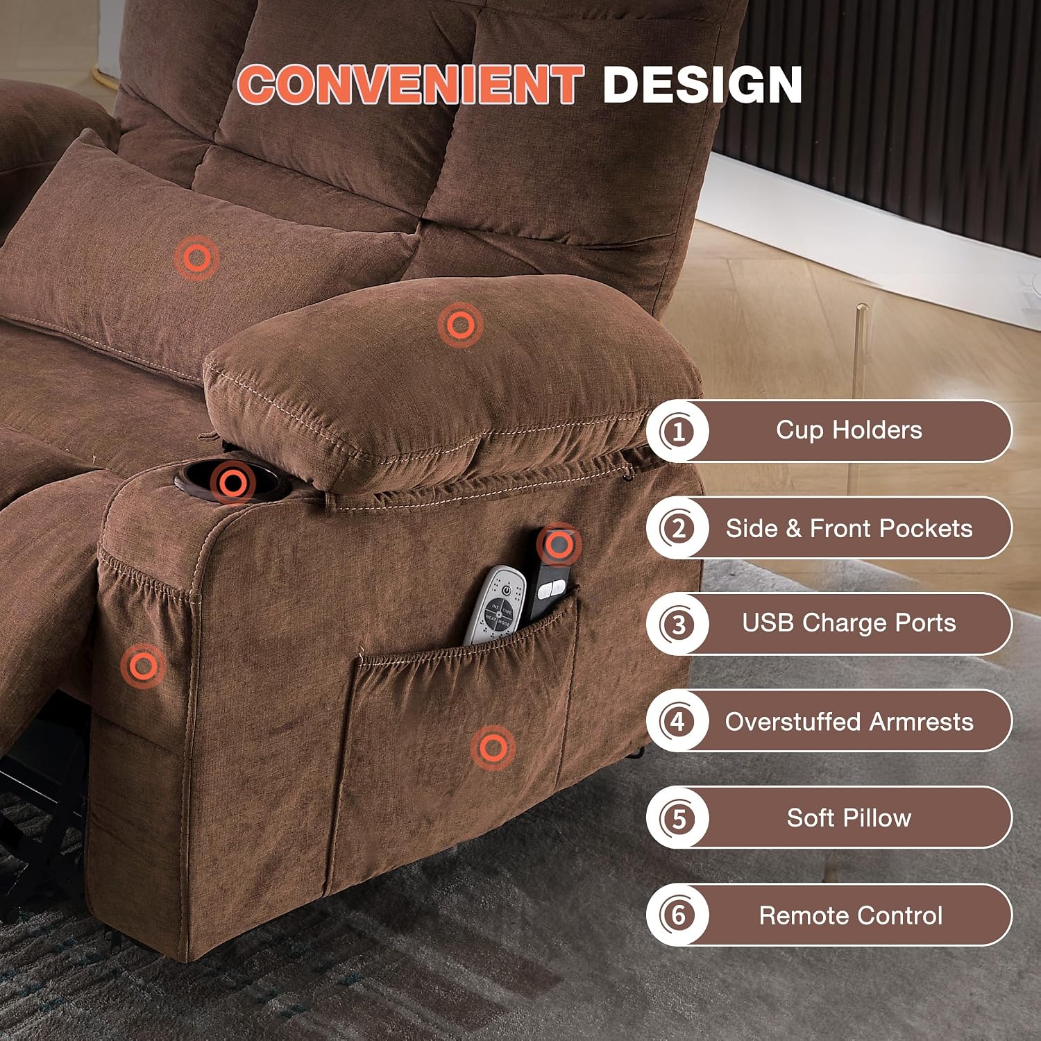 MAHOMICO Power Lift Recliner Chair for Elderly with Vibration Massage and Lumbar Heating, Electric Lift Recliner Single Sofa with Side Pocket, Two Cup Holders and USB Charge Port for Living Room