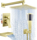 KES Brushed Gold Shower System with Tub Spout, Pressure Balanced Bath Tub Shower Faucet Set Complete with Valve, Shower System with Rain Shower Head with Handheld, XB6305F18-BZ