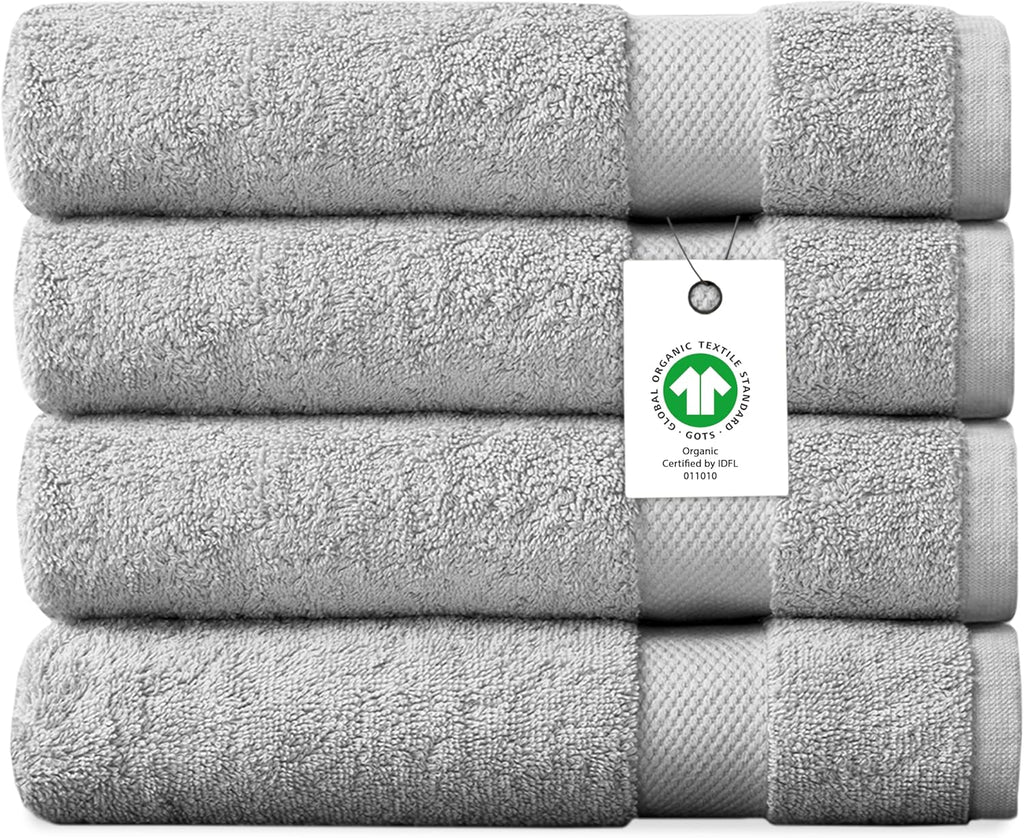 Organic Cotton Luxuriously Plush Bath Towel Pack of 4 | GOTS & OEKO-TEX Certified | Premium Hotel Quality Towels | Feather Touch Technology|650 GSM Long Staple|Soft, Quick Dry & Ultra-Absorbent