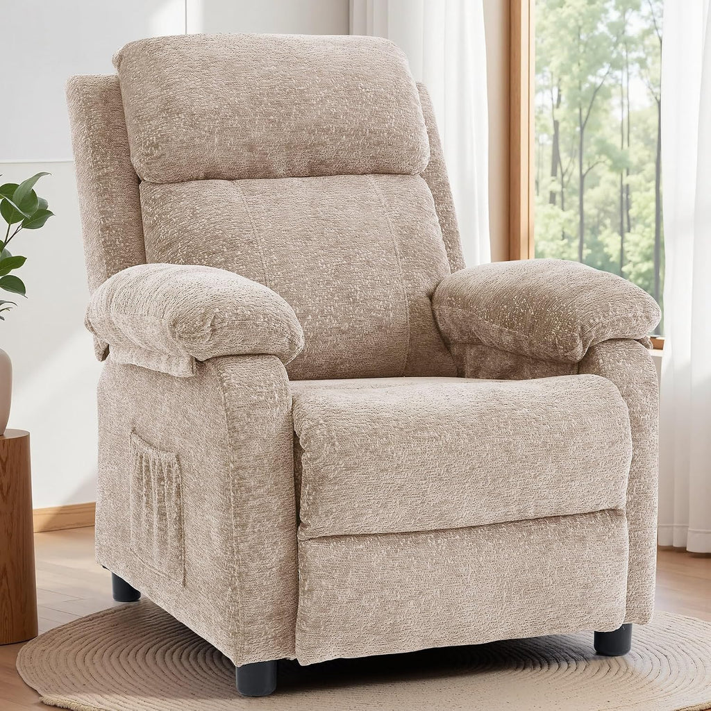 Korser Recliner Chair, Living Room Chairs for Adults, Padded Deep Seat Reading Chair with Side Pockets, Small Recliners for Small Spaces, Lounge Chair for Living Room, Bedroom, and RV (Chenille)