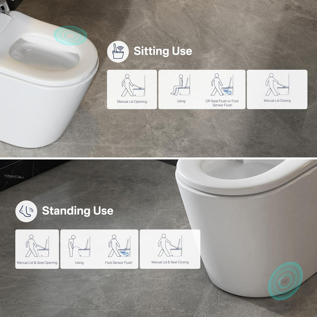 Smart Toilet, Eridanus One Piece Bidet Toilet for Bathroom, Toilet with Heated Bidet Seat, Adjustable Warm Water Wash & Dryer, Foot Sensor Flush, Tankless Toilet with LED Display, White & Gray
