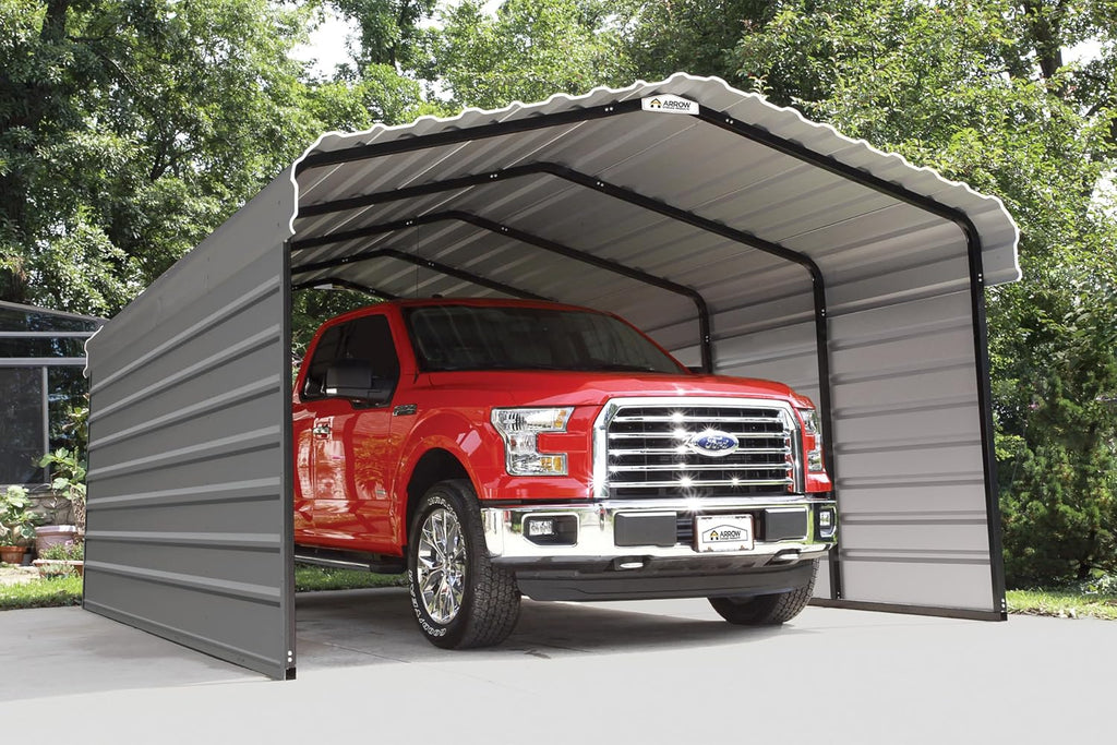 Arrow Carports Galvanized Steel Carport, with 2-Sided Enclosure, Compact Car Metal Carport Kit, 12' x 20' x 7', Charcoal