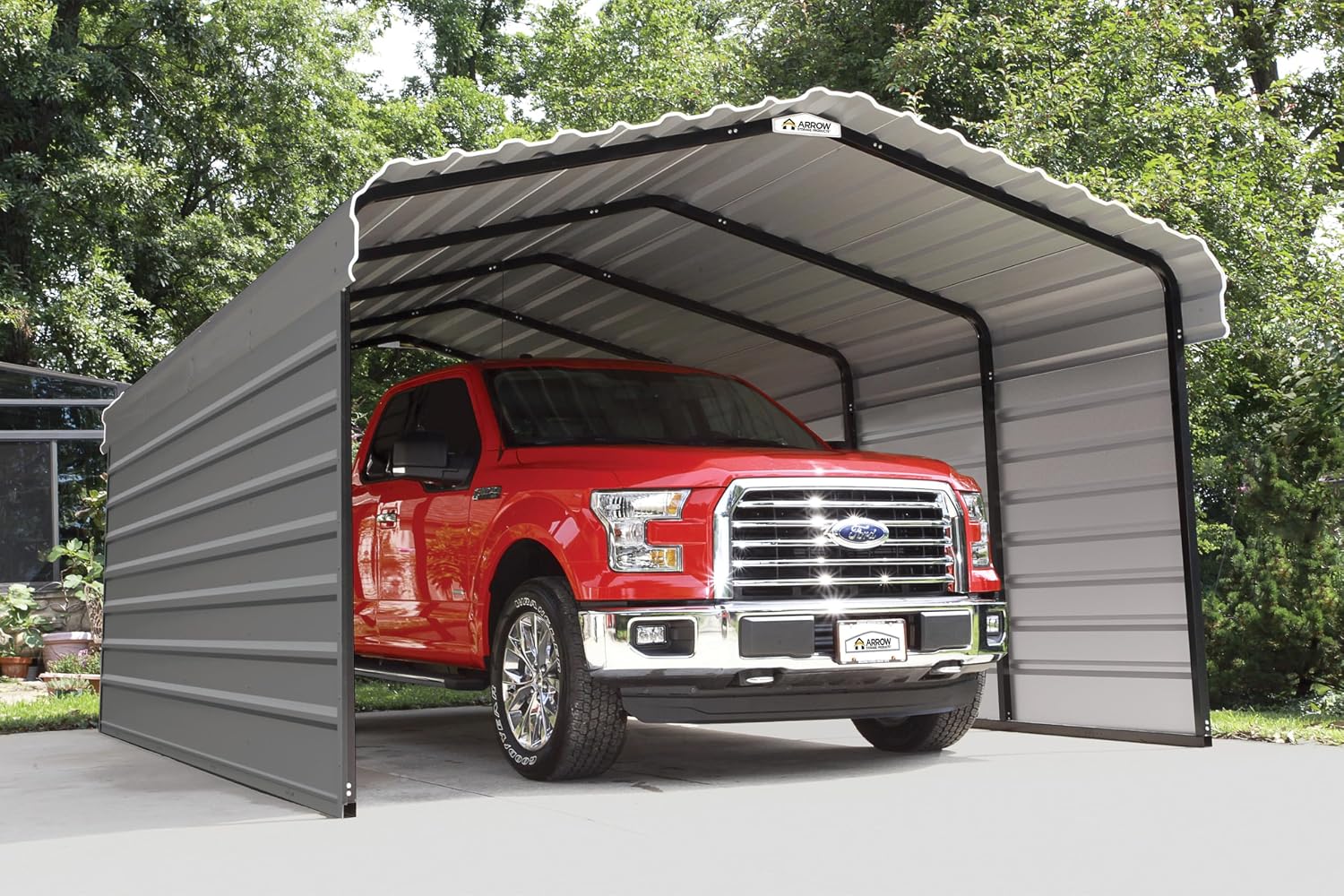 Arrow Carports Galvanized Steel Carport, with 2-Sided Enclosure, Compact Car Metal Carport Kit, 12' x 20' x 7', Charcoal