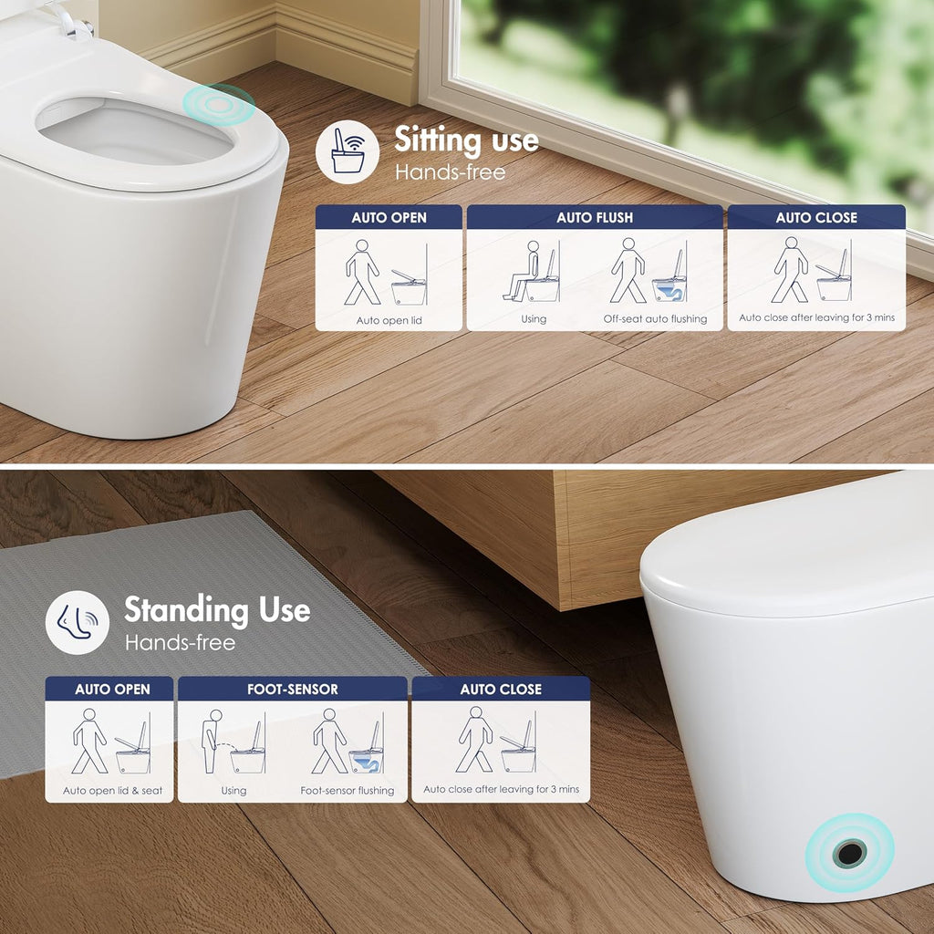 Smart Toilet with Bidet Built in, Eridanus One Piece Bidet Toilet for Bathrooms, Warm Water Wash & Dryer, Foot Sensor Flush, Elongated Heated Seat, Auto Open/Close with Digital Display, White