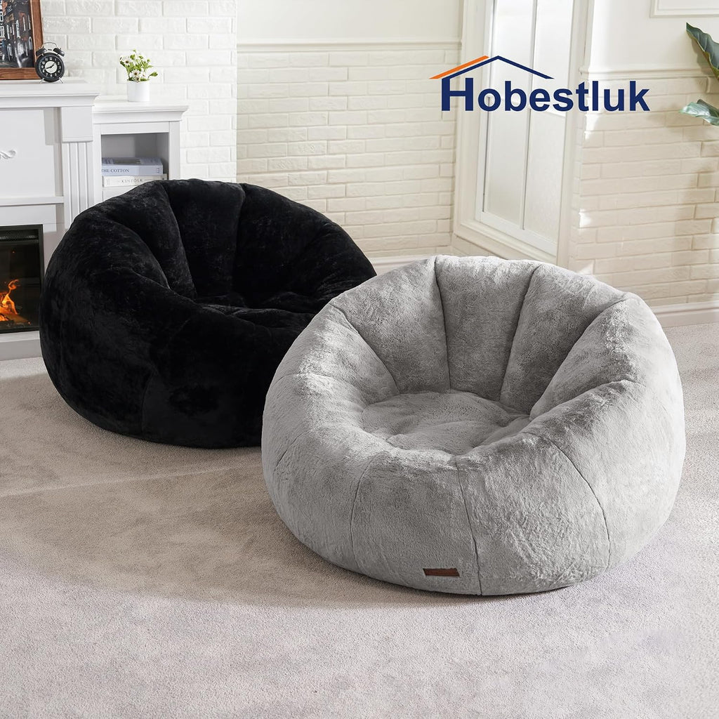 Hobestluk Bean Bag Chairs Large Bean Bag Couch for Adults Stuffed Sofa Chair Comfy Giant Bean Bag Chair with Spacious Design for Reading, Playing or Relaxing (Black)