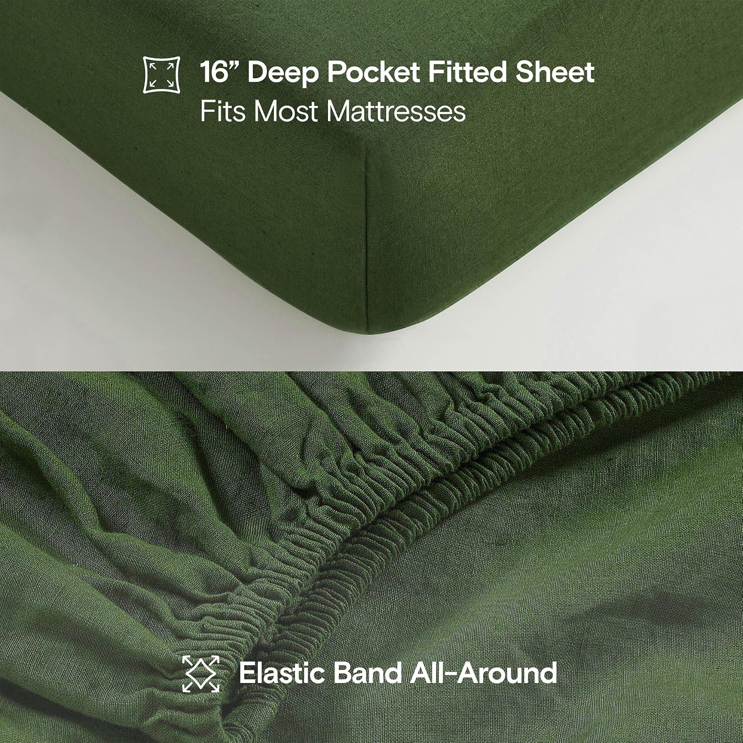 Sijo Stone Washed Organic French Linen Bed Sheet Set, GOTS Certified Organic, Best Cooling Linen Sheet Award by Sleep Foundation, 4 Piece - 2 Pillowcases, 1 Fitted and 1 Flat (Forest, Queen)