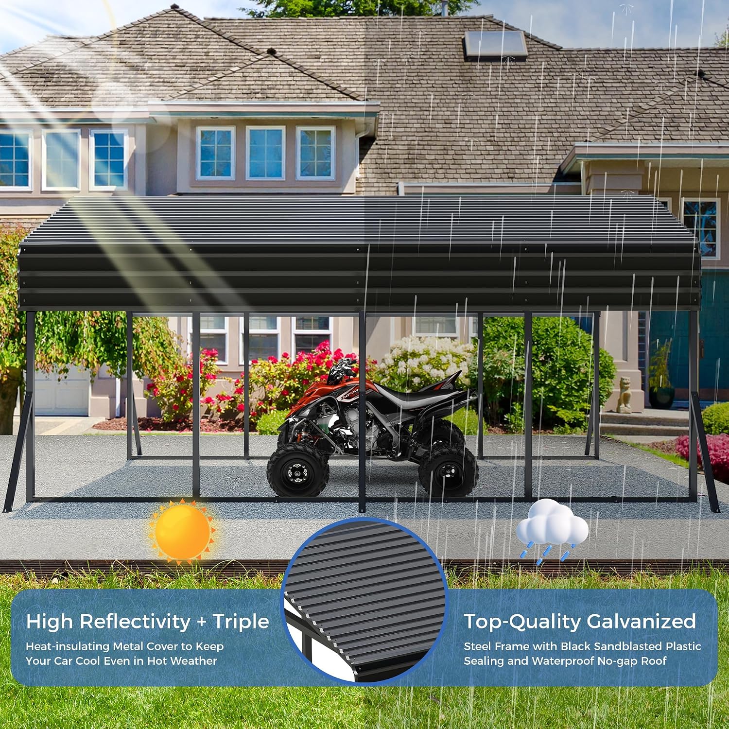 AirWire Carport Canopy 12'X20' Heavy Duty Car Port Galvanized Steel Roof, Reinforced Stable Triangle Frame for Snowy Windy Metal Carports Enhanced Base Car Tent for Car,RV,Pickup,Boat,Truck,Tractor