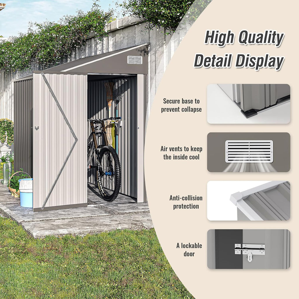 8 X 4 Ft Outdoor Storage Shed, Metal Garden Tool Shed with Lockable Door, Outdoor Door Storage Cabinet for Patio, Garage, Poolside, Bikes, and Garden (Gray)