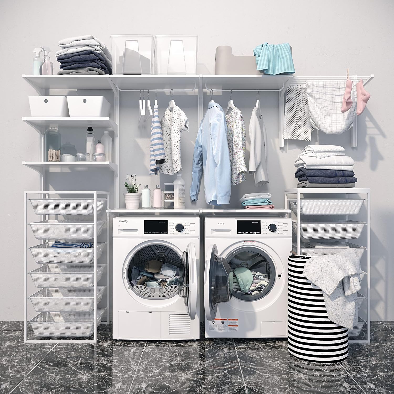 KoolMore Large Capacity Washer + Dryer Bundle - 4.5 Cu. Ft. Front Load Washing Machine [120V] (FLW-5CWH) + 8 Cu. Ft Front Load Dryer [240V] (FLD-8CWH)