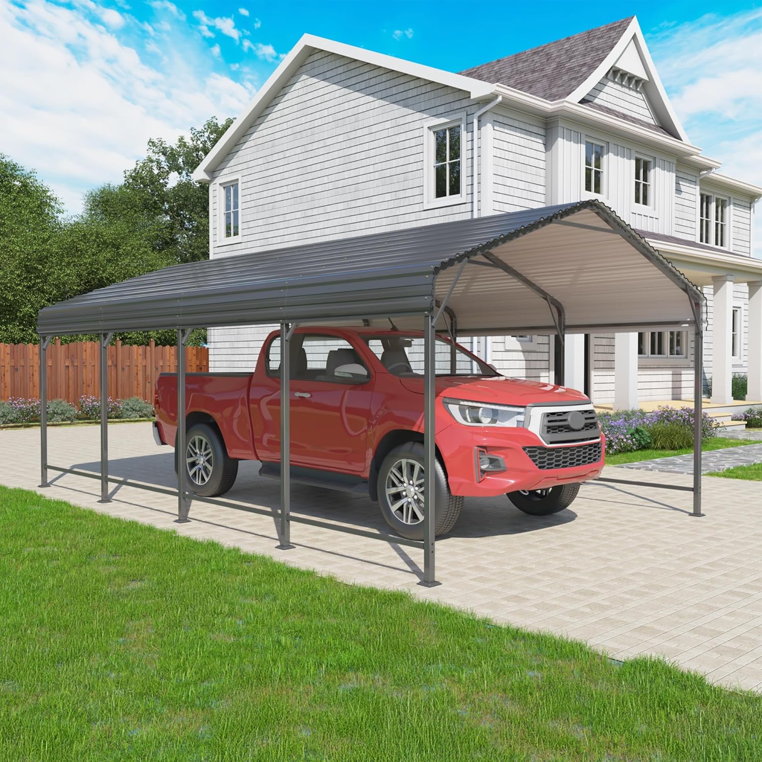AIRWIRE 12x20 Metal Carport Canopy with Enhanced Base, Heavy Duty Car Port Garage, Outdoor Galvanized Car Shelter for Car, Boats and Truck