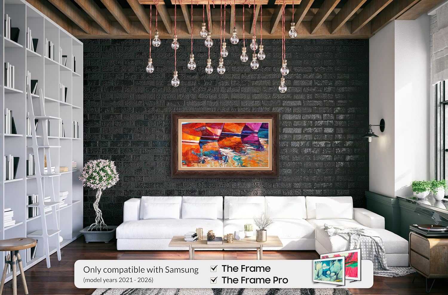 Burlwood 65' Premiere Deco TV Frame - Compatible ONLY with Samsung The Frame TV and Pro TVs (Fits 2021-2026, LS03A, LS03B,LS03C,LS03D,LS03FA,LS03FW)