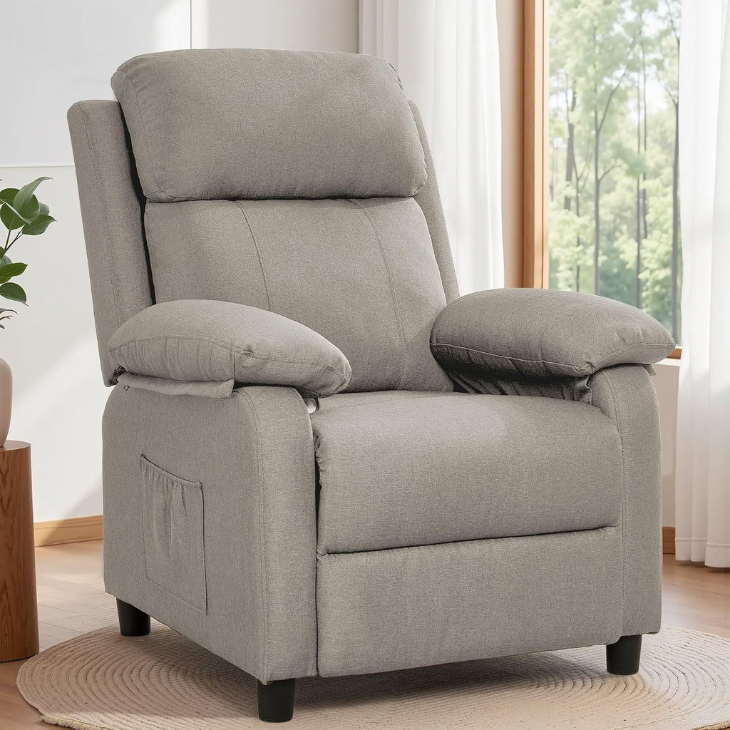 Korser Recliner Chair, Living Room Chairs for Adults, Padded Deep Seat Reading Chair with Side Pockets, Small Recliners for Small Spaces, Lounge Chair for Living Room, Bedroom, and RV (Linen)