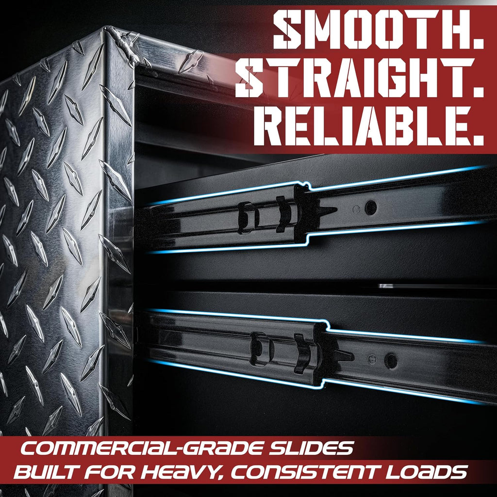 Truck Bed Tool Box with 5-Drawer Slides | Lockable Heavy-Duty Tool Chest Storage for Pickup, Jobsite & Side Trucks | 8-Inch Toolbox with Key (Silver Aluminum)