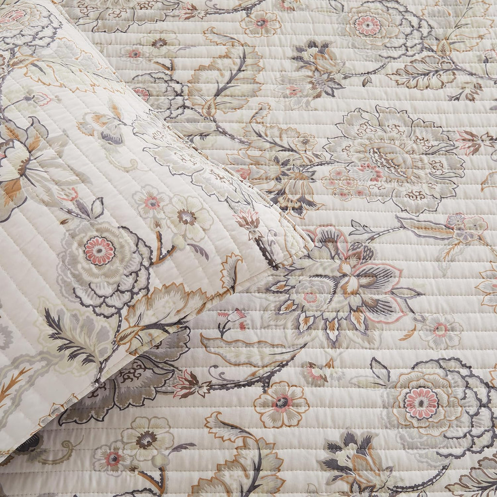 Levtex Home Ophelia Blush Reversible Twin Bedspread Set (80x106in) with 1 Pillow Sham (26x20in) - Floral Bedding - Blush, Grey - Rayon Twin Size Bedspread Set - Lightweight, Soft, Pre-Washed