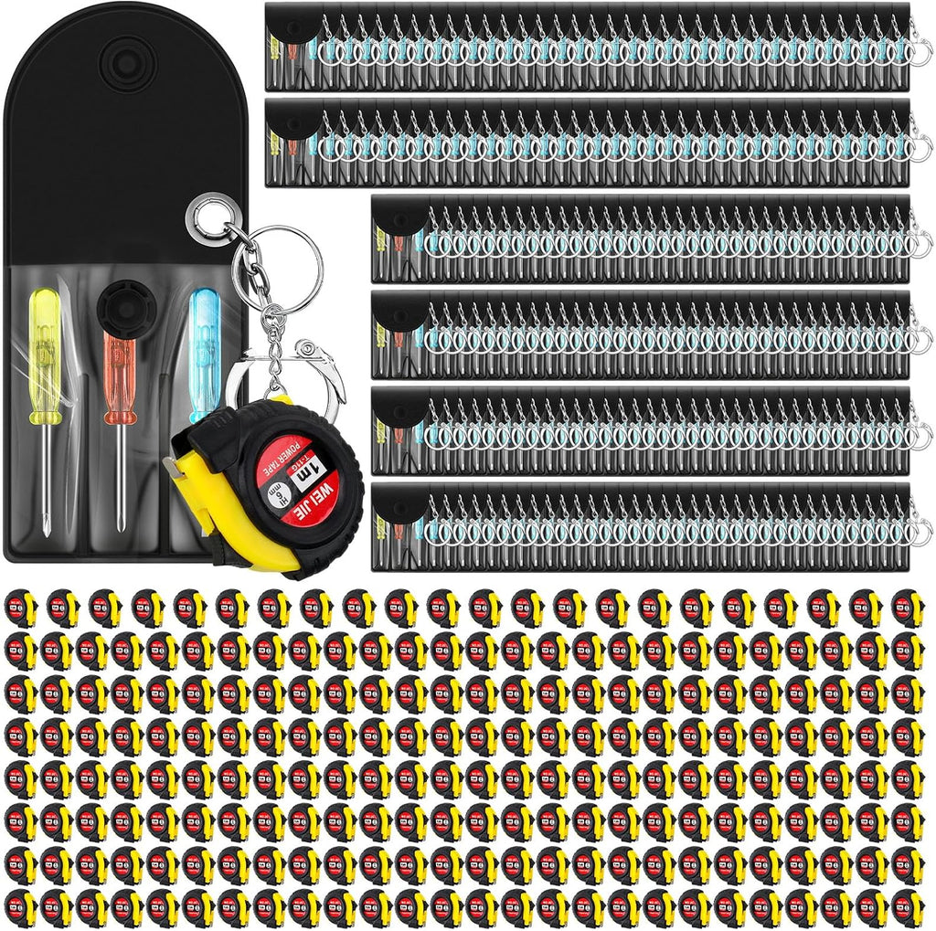 Jutom 408 Pcs Mini Tape Measure Keychain Bulk Mini Screwdriver Keychain Set Adult Tool Party Prize for Father's Men Gifts