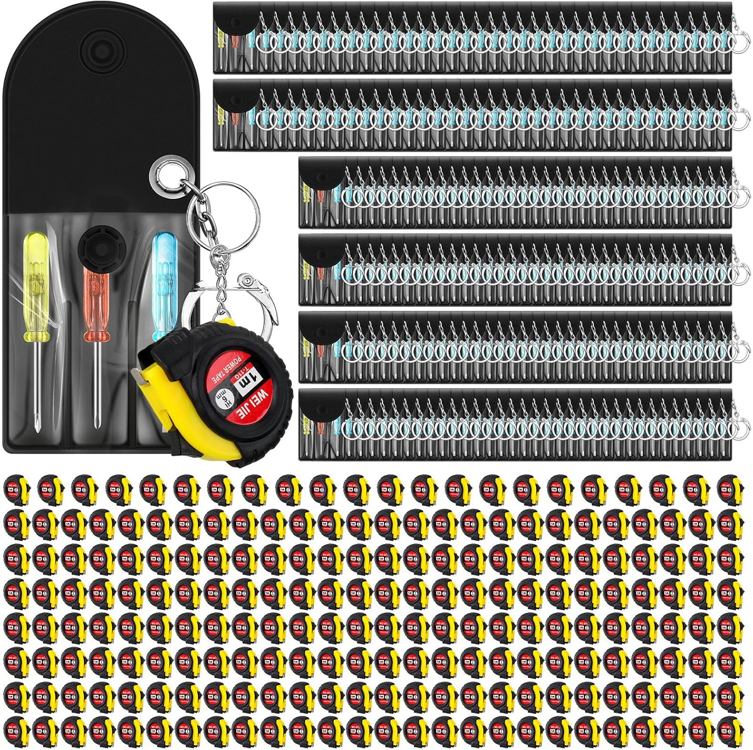 Jutom 408 Pcs Mini Tape Measure Keychain Bulk Mini Screwdriver Keychain Set Adult Tool Party Prize for Father's Men Gifts