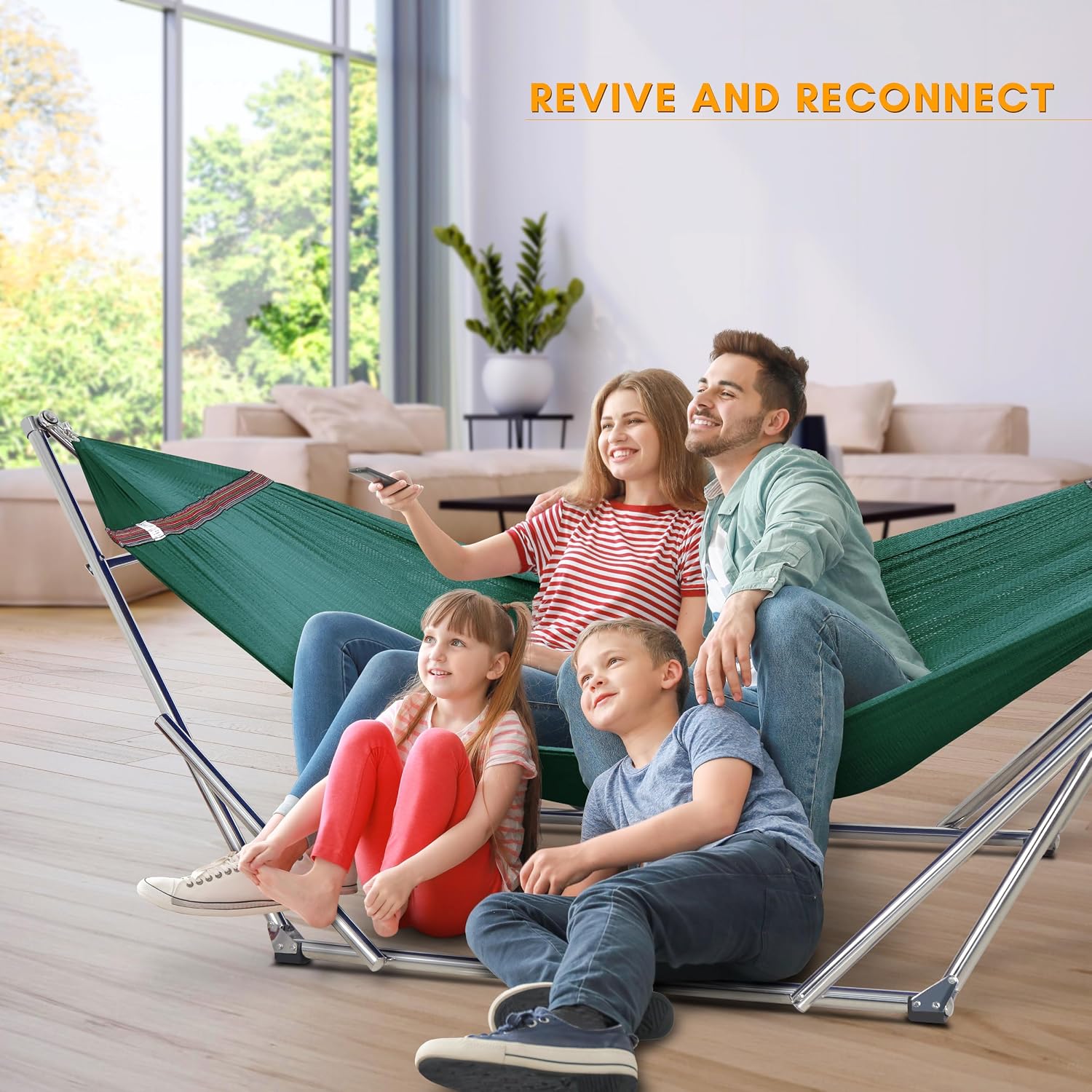 Tranquillo Double Hammock with Stand 650lb Capacity Double Hammock with Spreader Bar, Solid Grade 201 Stainless Steel 30s Set Up, Sturdy Flexible Hammock Stand Portable, Outdoor Indoor, Peacock