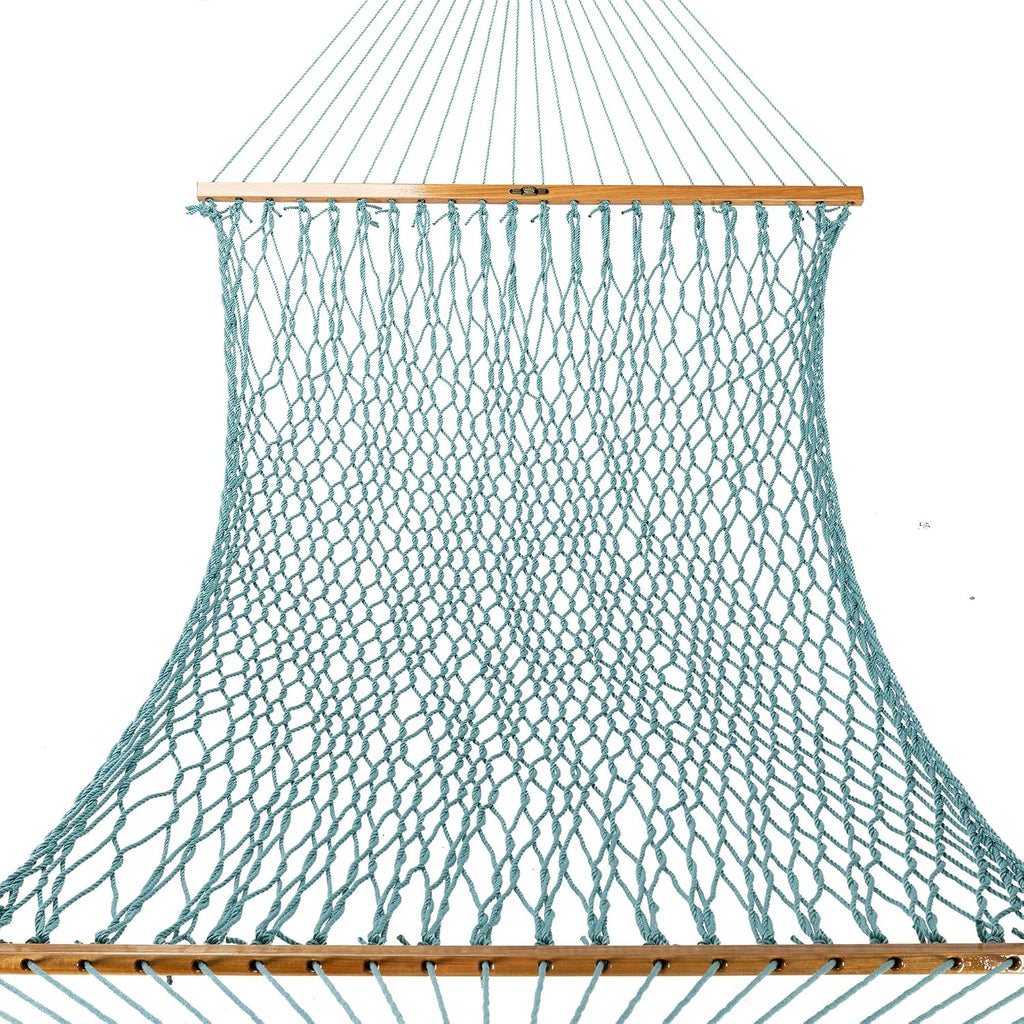 Original Pawleys Island Large Teal DuraCord Rope Hammock – 13 ft. x 55 in., 2-Person, 450 lb Capacity, Oak Spreader Bar, Zinc-Plated Hardware, Handcrafted in the USA