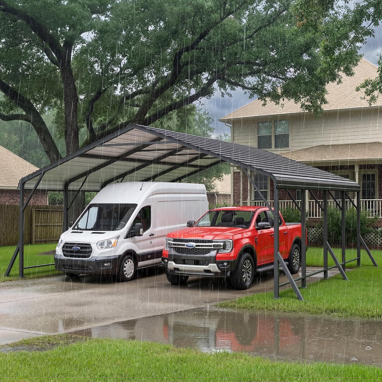 20x20 FT Metal Carport with Updated Roof & Enhanced Base, Heavy Duty Canopy Carport Garage, Vertaile for Car, Truck, Boat, Tractors, Party, Grey
