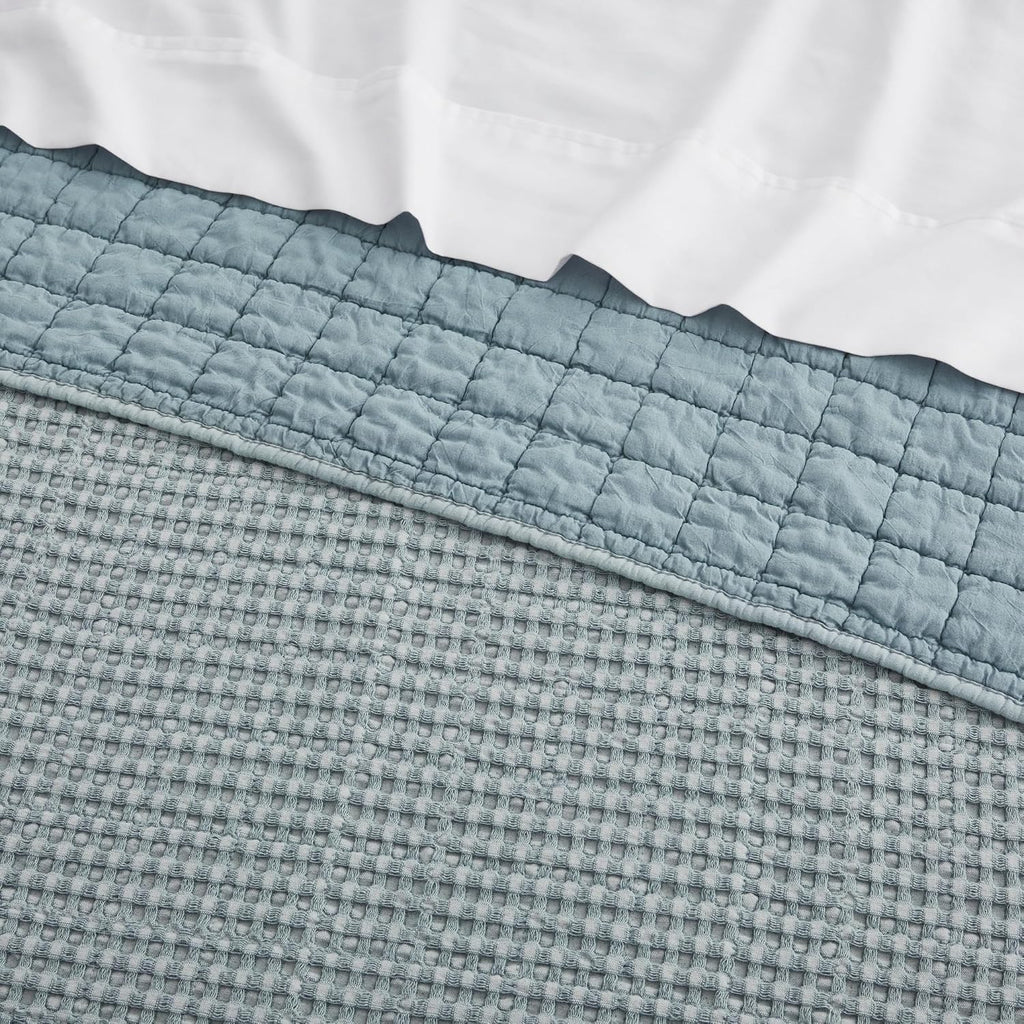 Levtex Home Mills Waffle Full/Queen Quilt Set (88x92in) with 2 Pillow Shams (26x20in) - Chambray - Cotton Waffle Full/Queen Size Quilt Bedding Set - Lightweight, Soft, Pre-Washed