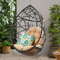 Wicker Egg Chair Outdoor with Cuhsion, Indoor Rattan Hanging Swing Egg Chair Without Stand for Bedroom Living Room, Patio Lounge Chairs for Balcony Backyard, Metal Frame, Brown
