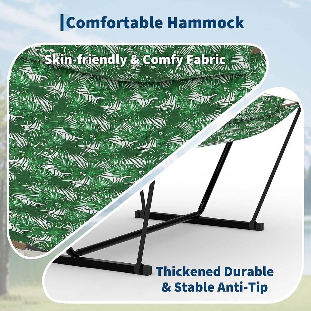 GarveeHome Portable 2 Person Double Hammock with Sturdy Heavy-Duty Steel Stand – 450LBS Max Load, Quick & Effortless Assembly, Perfect for Indoor Living, Yard, Patio & Camping Trips