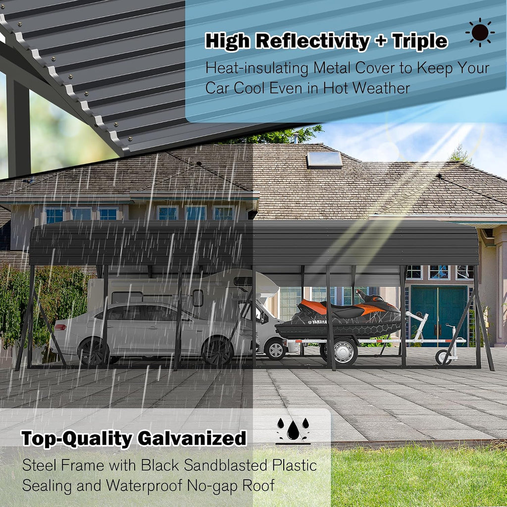 AirWire 20'X30' Heavy Duty Carport Canopy for 2 Car, Metal Car Port Garage with Galvanized Steel Roof and Reinforced Stable Triangle Frame Base, Large Car Tent Shelter for Car, Pickup, Tractor, Boat