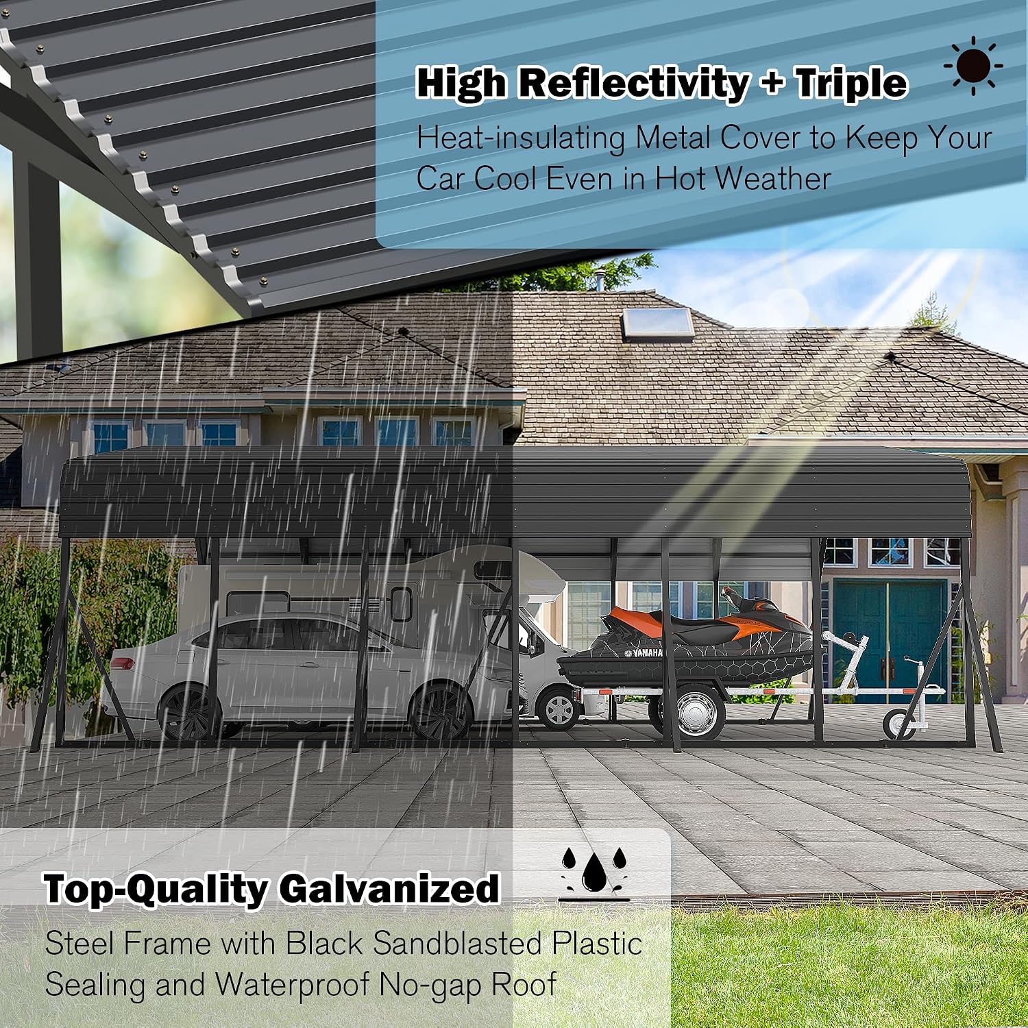 AirWire 20'X30' Heavy Duty Carport Canopy for 2 Car, Metal Car Port Garage with Galvanized Steel Roof and Reinforced Stable Triangle Frame Base, Large Car Tent Shelter for Car, Pickup, Tractor, Boat