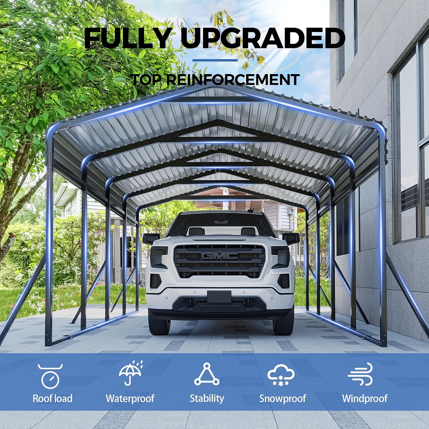AirWire Carport Canopy 12'X20' Heavy Duty Car Port Galvanized Steel Roof, Reinforced Stable Triangle Frame for Snowy Windy Metal Carports Enhanced Base Car Tent for Car,RV,Pickup,Boat,Truck,Tractor