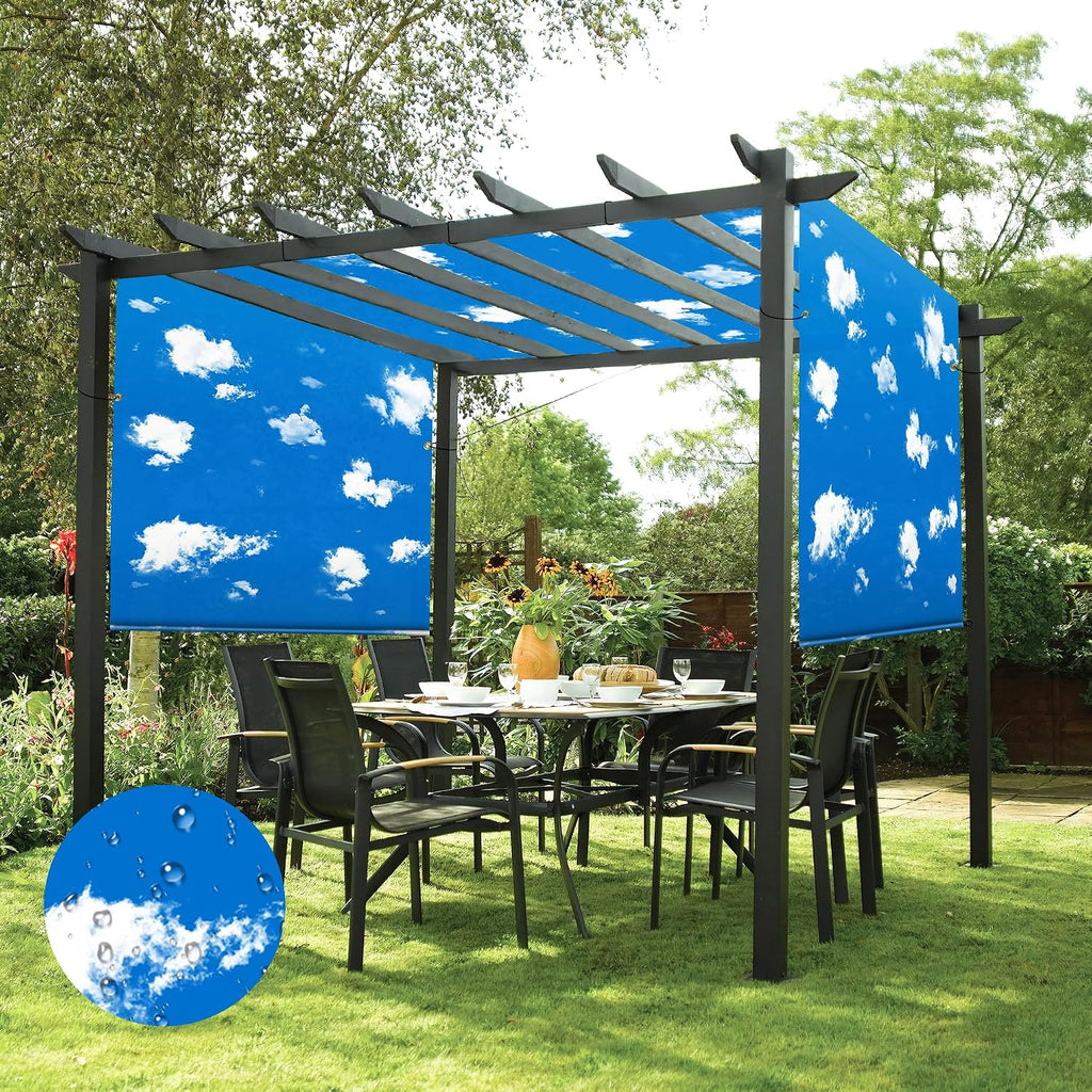 Patio 8' x 4' Waterproof Pergola Canopy Replacement Shade Cover Sun Sail for Deck Porch Backyard Shade Cloth Tarp with Grommets Rods Privacy Shade Screen, Sky Blue
