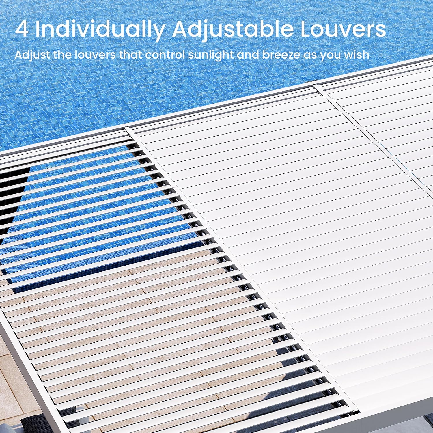 SUNBURY 10X 20FT Louvered Pergola, Outdoor Pergola, Aluminum with 4 Adjustable Roof, Netting & Privacy Curtains, Metal Roof Pergolas, Shade Cover for Patio, Backyard, Lawn, Garden, Deck (White)