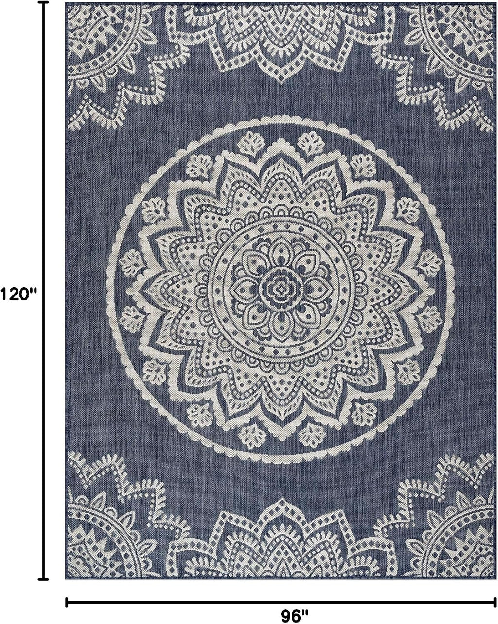 CAMILSON Outdoor Rug 8x10 Modern Area Rugs for Indoor and Outdoor Patios and Porches - Waterproof, Washable, Non-Shedding, Easy-to-Clean Outside Carpet (8 x 10, Medallion - Blue/White)