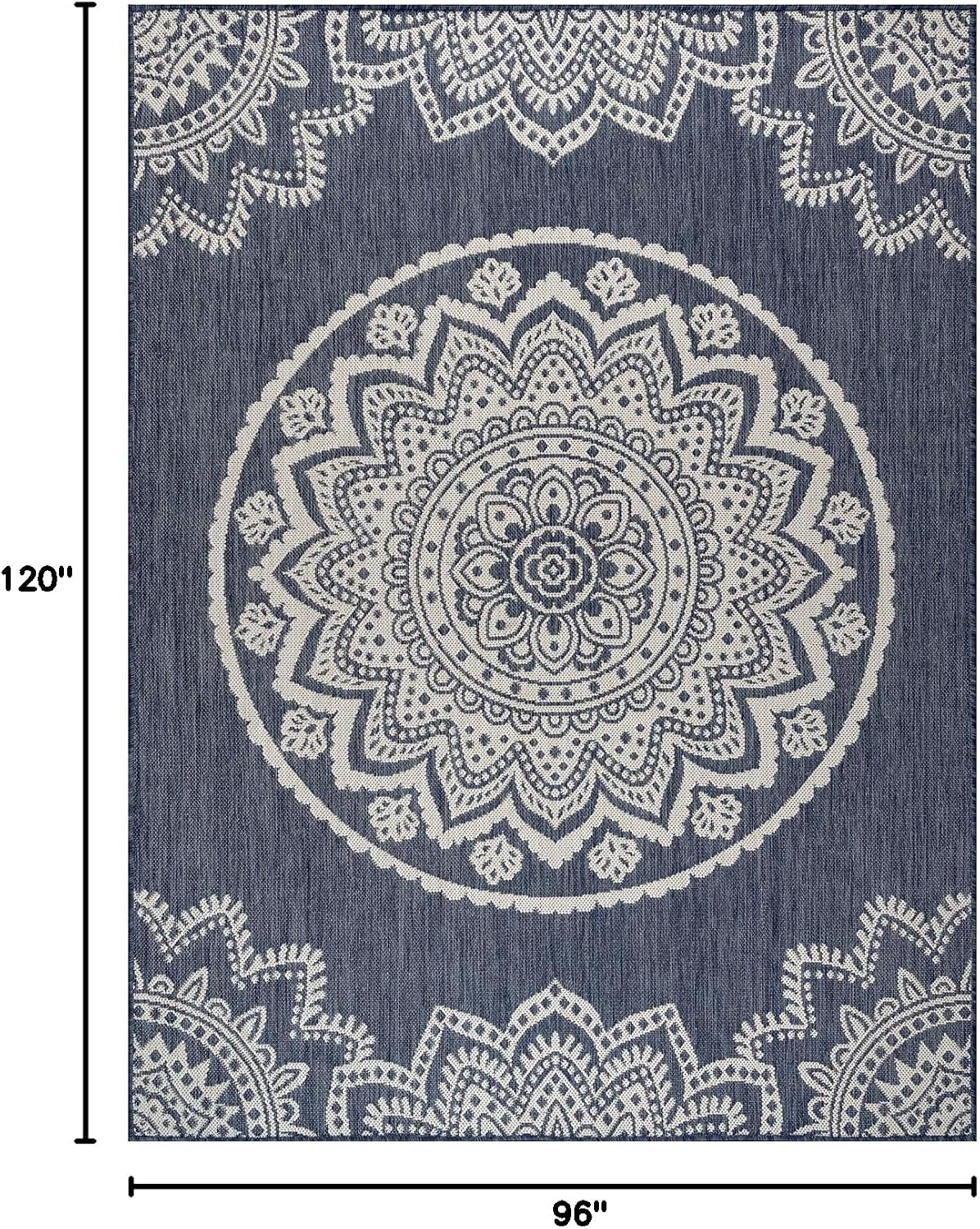 CAMILSON Outdoor Rug 8x10 Modern Area Rugs for Indoor and Outdoor Patios and Porches - Waterproof, Washable, Non-Shedding, Easy-to-Clean Outside Carpet (8 x 10, Medallion - Blue/White)