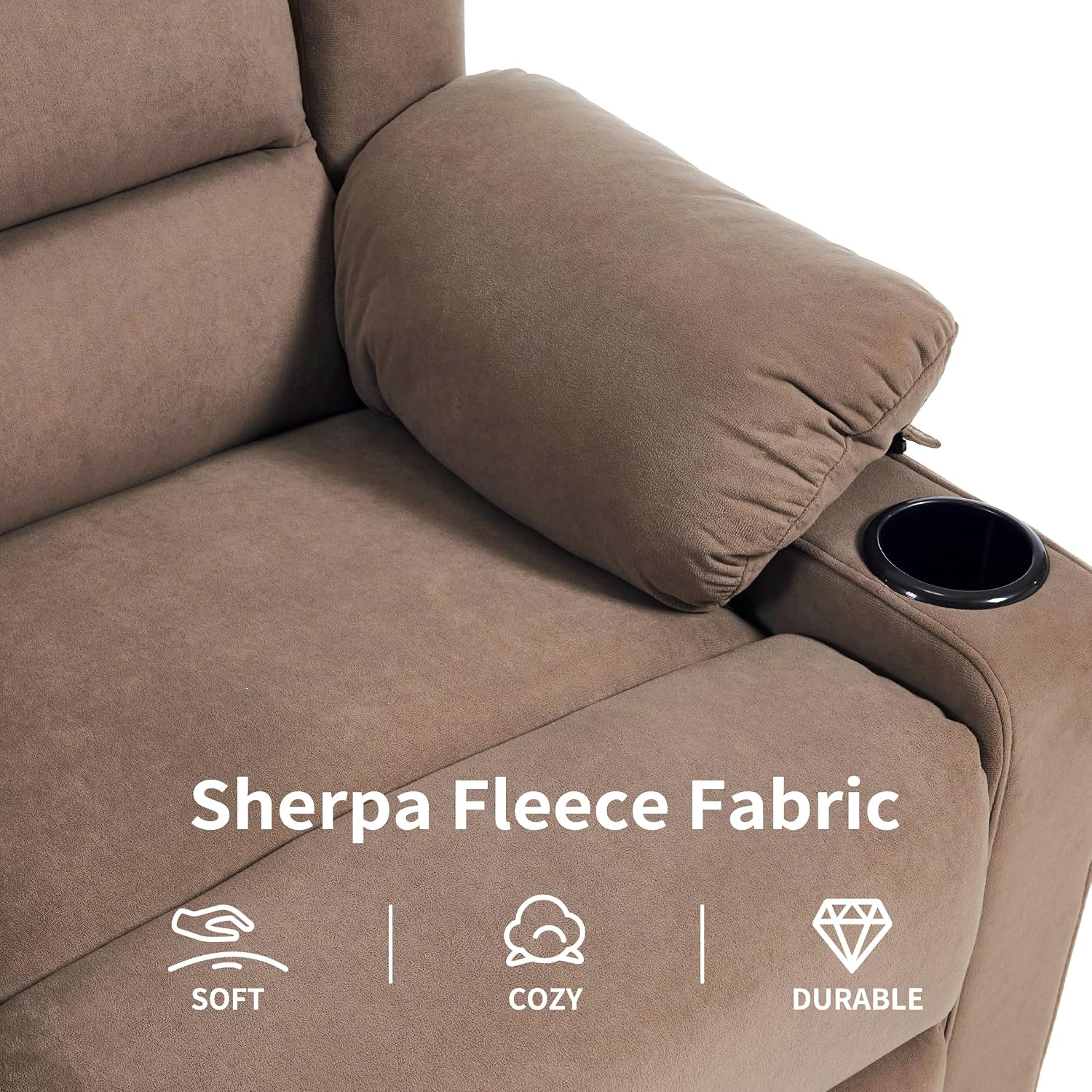 Ketaiyou Rocker Swivel Recliner Chair for Adults, Overstuffed Large Manual Recliner Glider with Massage and Heat, Comfy Soft Fabric Living Room Reclining Sofa Chair (Mocha)